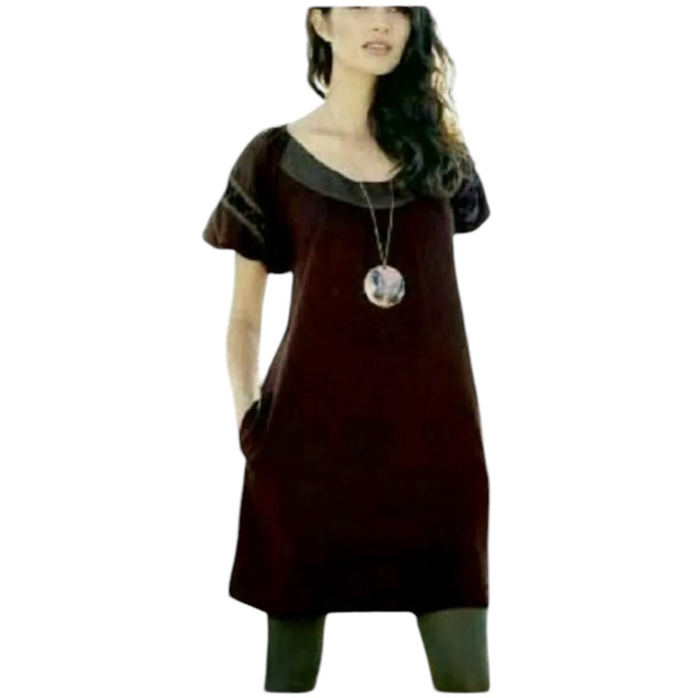 Maeve Anthro Romantic Dark Academia Plum Moody Chic Dress Puff Short Sleeve 2